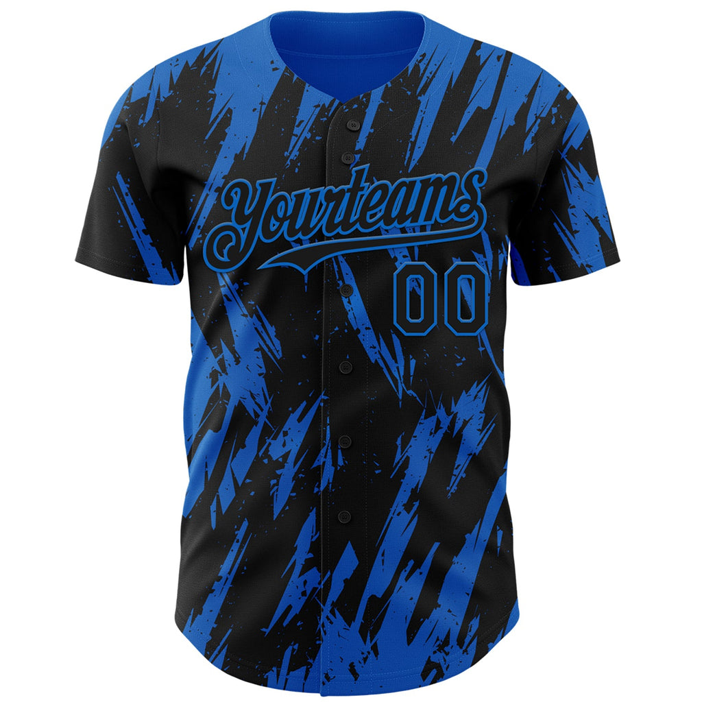 Custom Black Blue Splatter Torn Sharp Brush Stroke Authentic Baseball Jersey