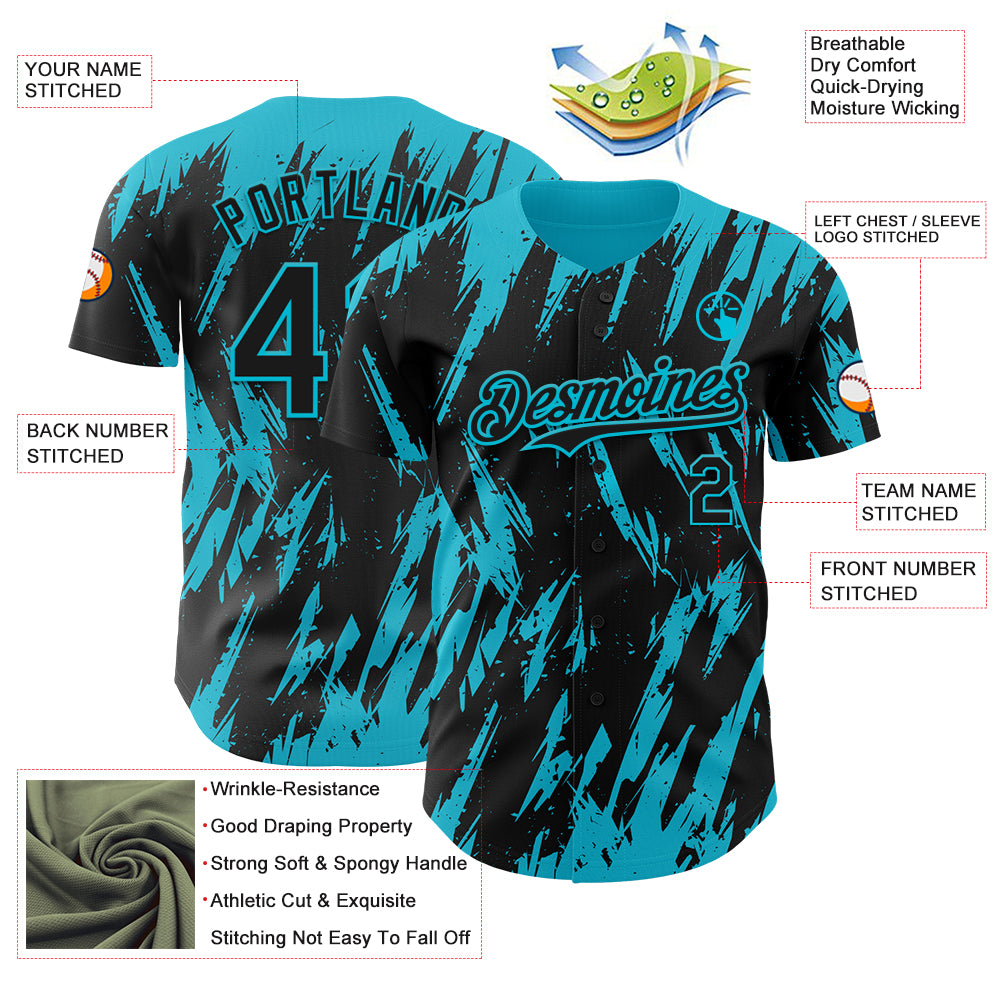 Custom Black Lakes Blue Splatter Torn Sharp Brush Stroke Authentic Baseball Jersey
