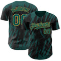 Custom Black Midnight Green-Old Gold Splatter Torn Sharp Brush Stroke Authentic Baseball Jersey