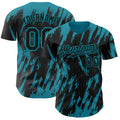 Custom Black Teal Splatter Torn Sharp Brush Stroke Authentic Baseball Jersey