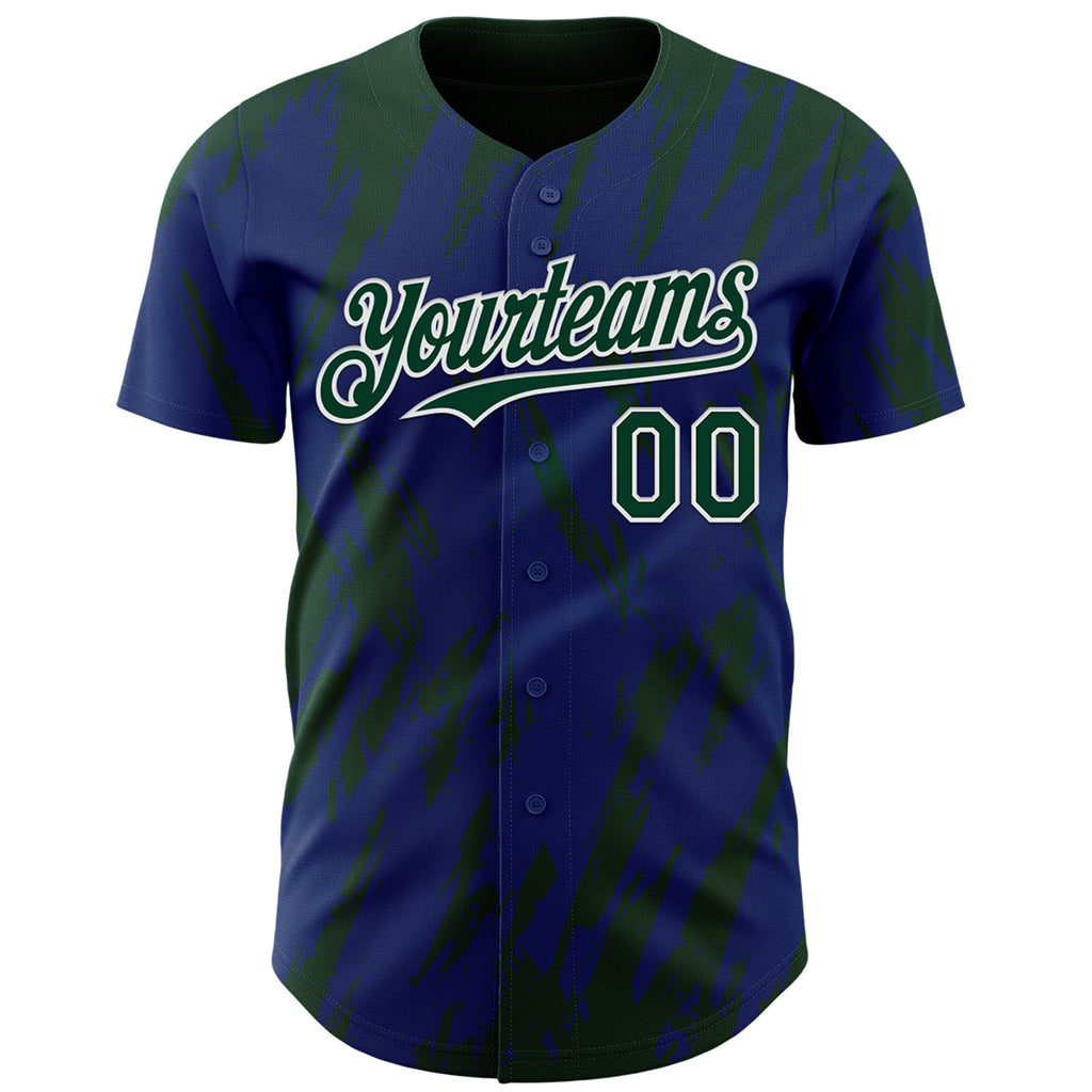 Custom Royal Green-White Splatter Torn Sharp Brush Stroke Authentic Baseball Jersey