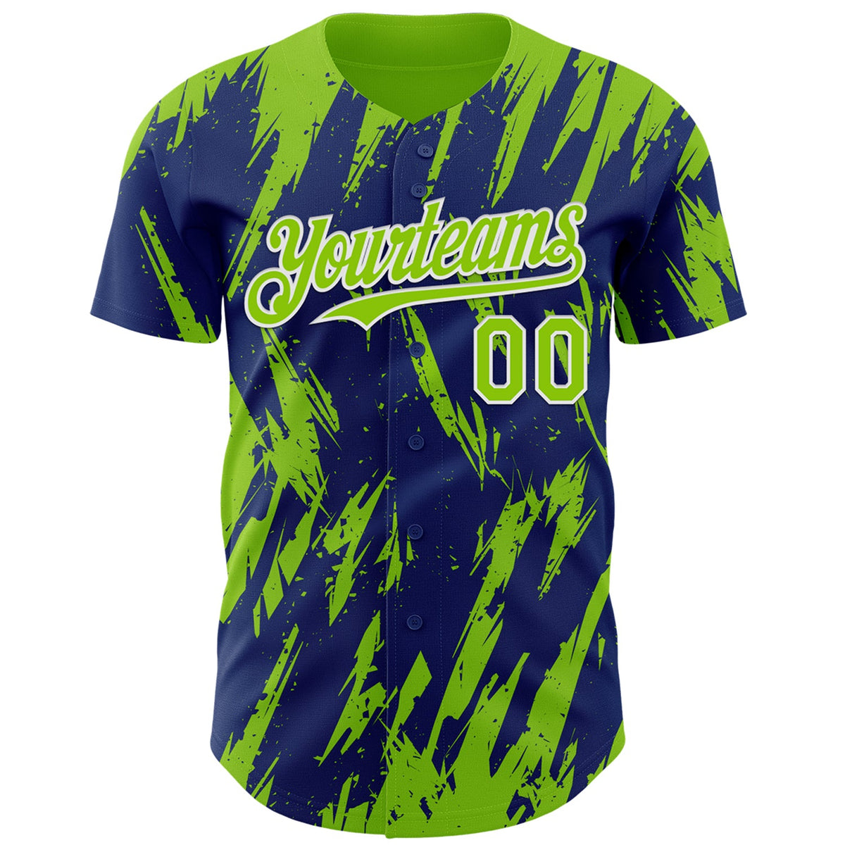 Custom Royal Neon Green-White Splatter Torn Sharp Brush Stroke Authentic Baseball Jersey