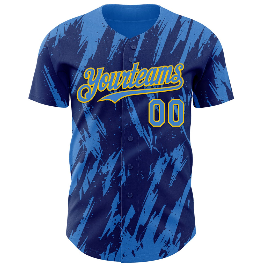 Custom Royal Powder Blue-Yellow Splatter Torn Sharp Brush Stroke Authentic Baseball Jersey