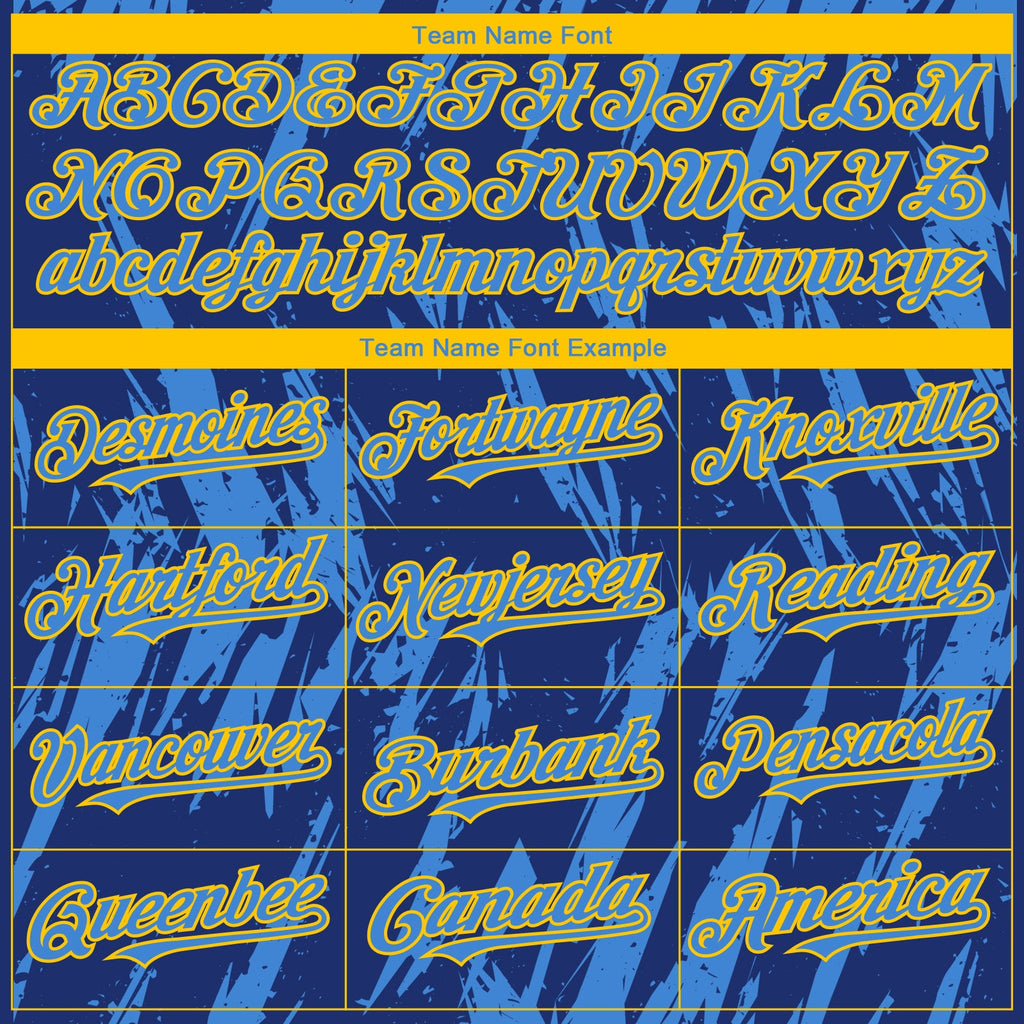 Custom Royal Powder Blue-Yellow Splatter Torn Sharp Brush Stroke Authentic Baseball Jersey