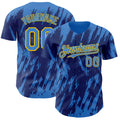 Custom Royal Powder Blue-Yellow Splatter Torn Sharp Brush Stroke Authentic Baseball Jersey