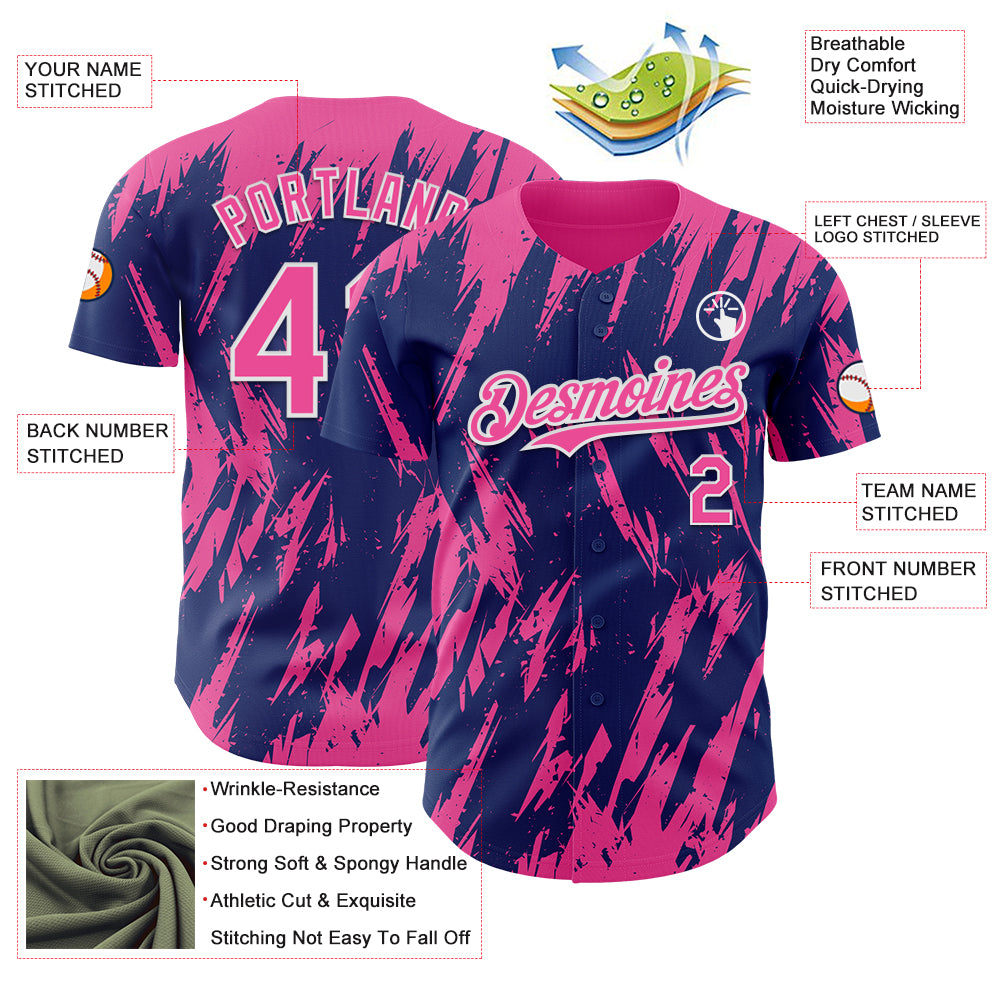 Custom Royal Pink-White Splatter Torn Sharp Brush Stroke Authentic Baseball Jersey