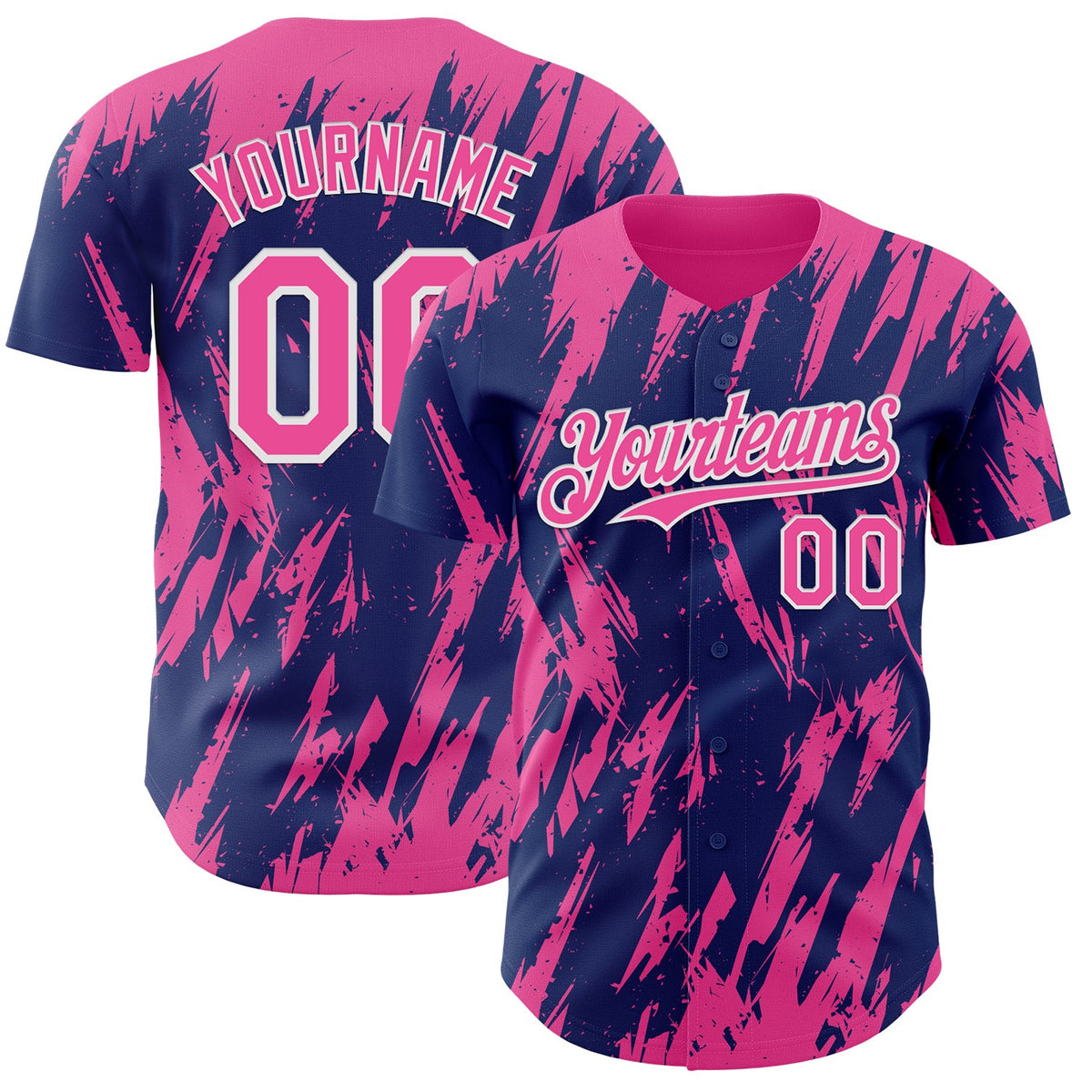 Custom Royal Pink-White Splatter Torn Sharp Brush Stroke Authentic Baseball Jersey