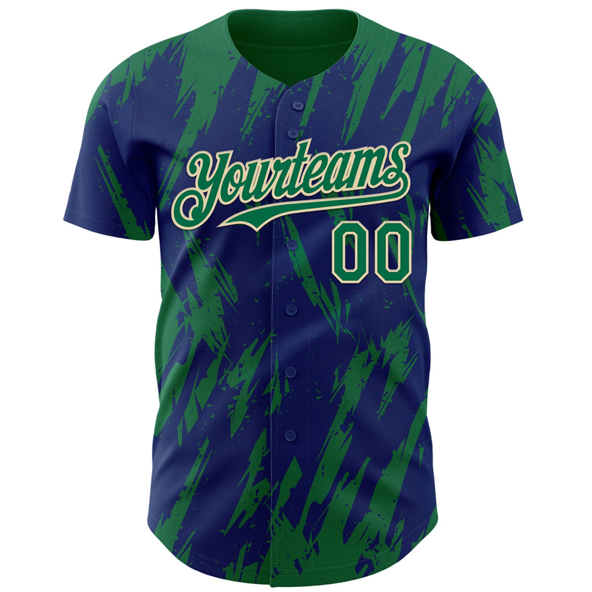 Custom Royal Kelly Green-Cream Splatter Torn Sharp Brush Stroke Authentic Baseball Jersey