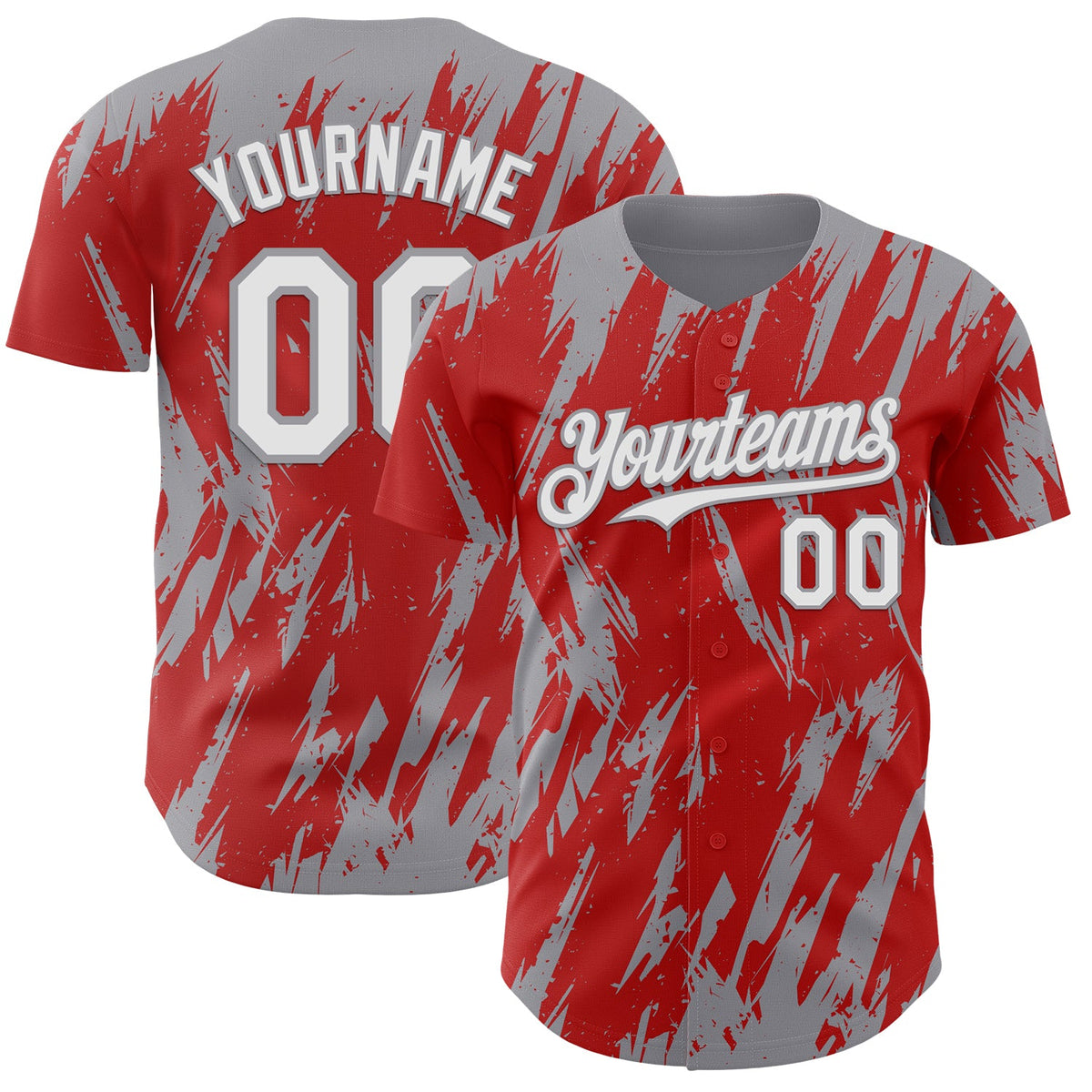Custom Red White-Gray Splatter Torn Sharp Brush Stroke Authentic Baseball Jersey