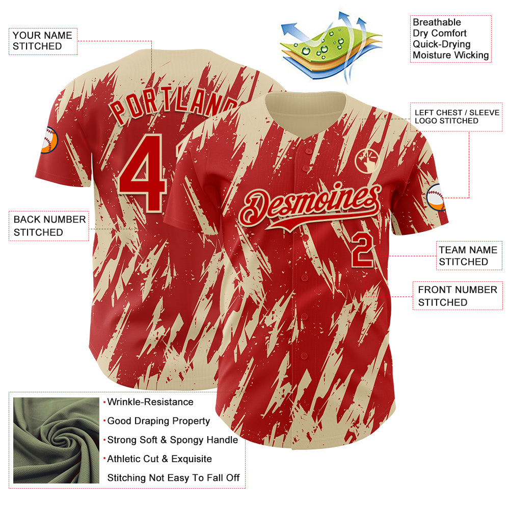 Custom Red Cream Splatter Torn Sharp Brush Stroke Authentic Baseball Jersey