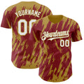 Custom Crimson White-Old Gold Splatter Torn Sharp Brush Stroke Authentic Baseball Jersey