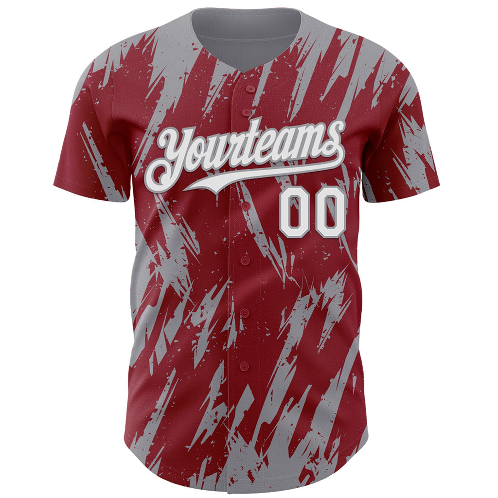 Custom Crimson White-Gray Splatter Torn Sharp Brush Stroke Authentic Baseball Jersey