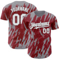 Custom Crimson White-Gray Splatter Torn Sharp Brush Stroke Authentic Baseball Jersey