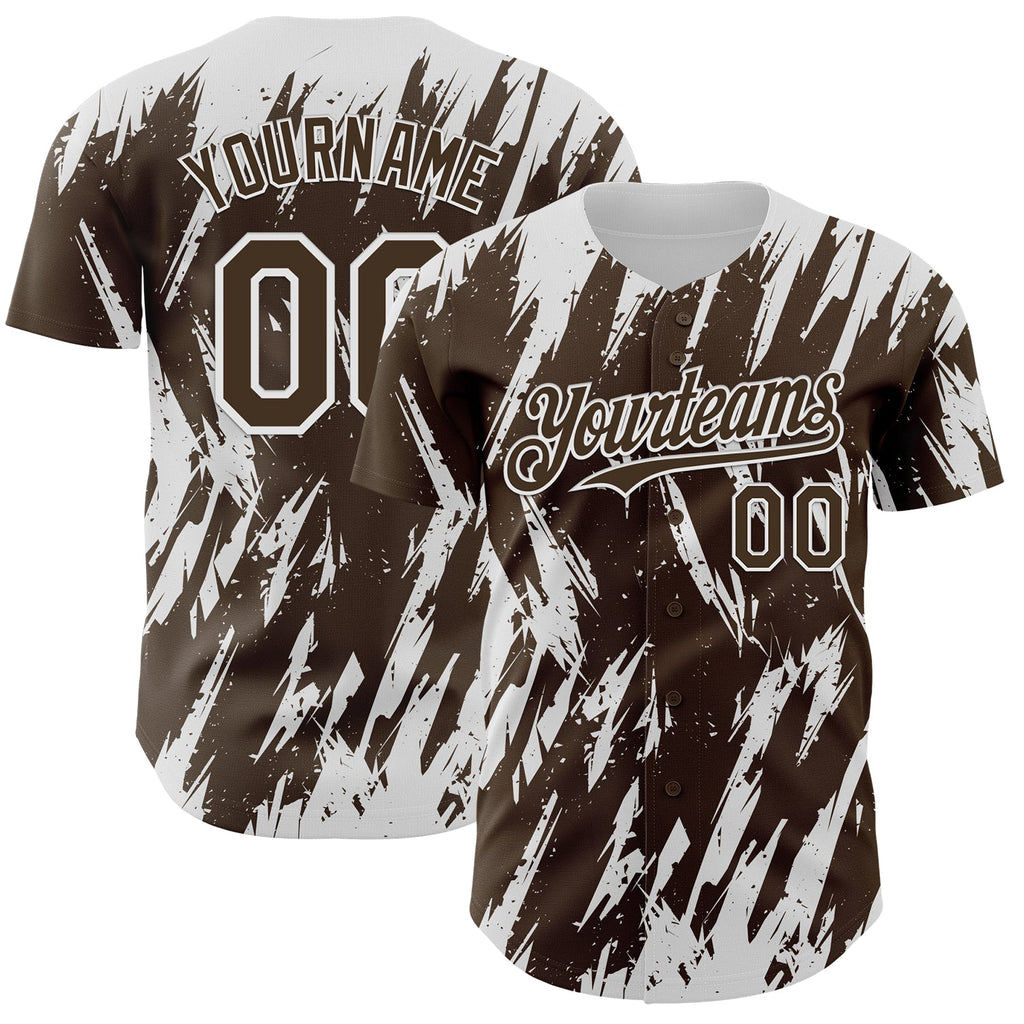 Custom Brown White Splatter Torn Sharp Brush Stroke Authentic Baseball Jersey