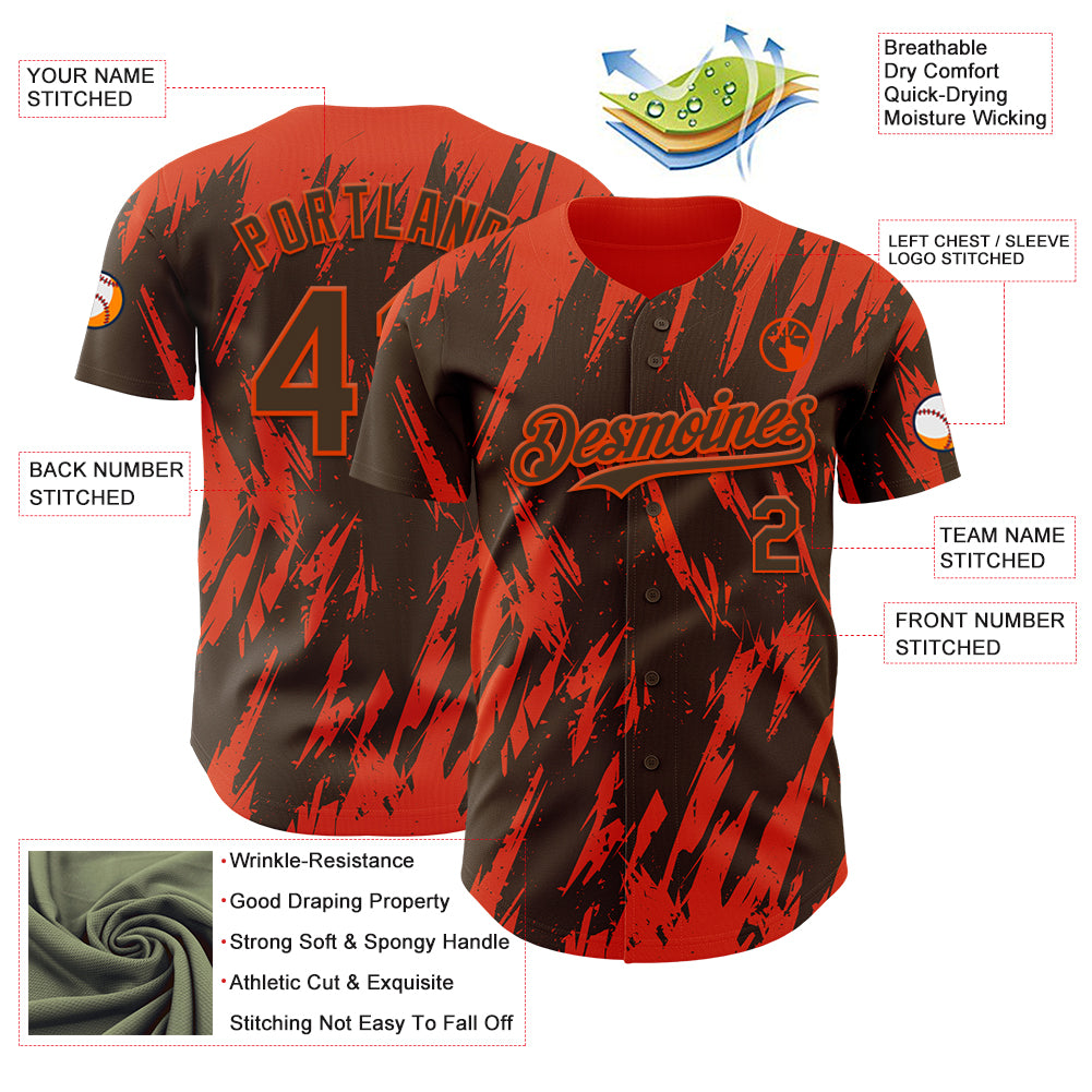 Custom Brown Orange Splatter Torn Sharp Brush Stroke Authentic Baseball Jersey