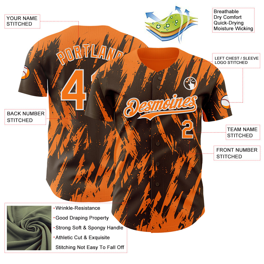 Custom Brown Bay Orange-White Splatter Torn Sharp Brush Stroke Authentic Baseball Jersey