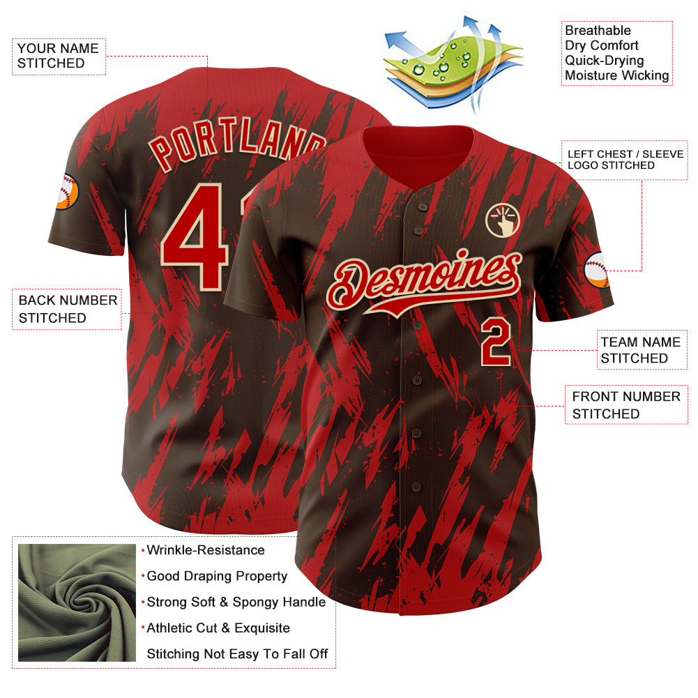 Custom Brown Red-White Splatter Torn Sharp Brush Stroke Authentic Baseball Jersey