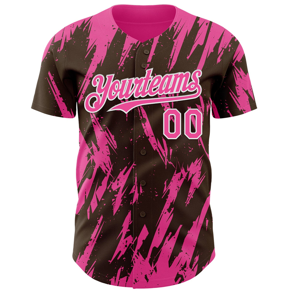 Custom Brown Pink-White Splatter Torn Sharp Brush Stroke Authentic Baseball Jersey