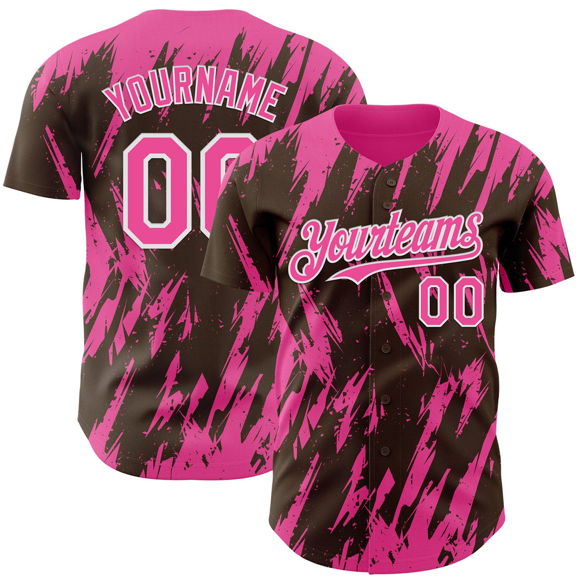 Custom Brown Pink-White Splatter Torn Sharp Brush Stroke Authentic Baseball Jersey