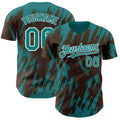 Custom Brown Teal-White Splatter Torn Sharp Brush Stroke Authentic Baseball Jersey