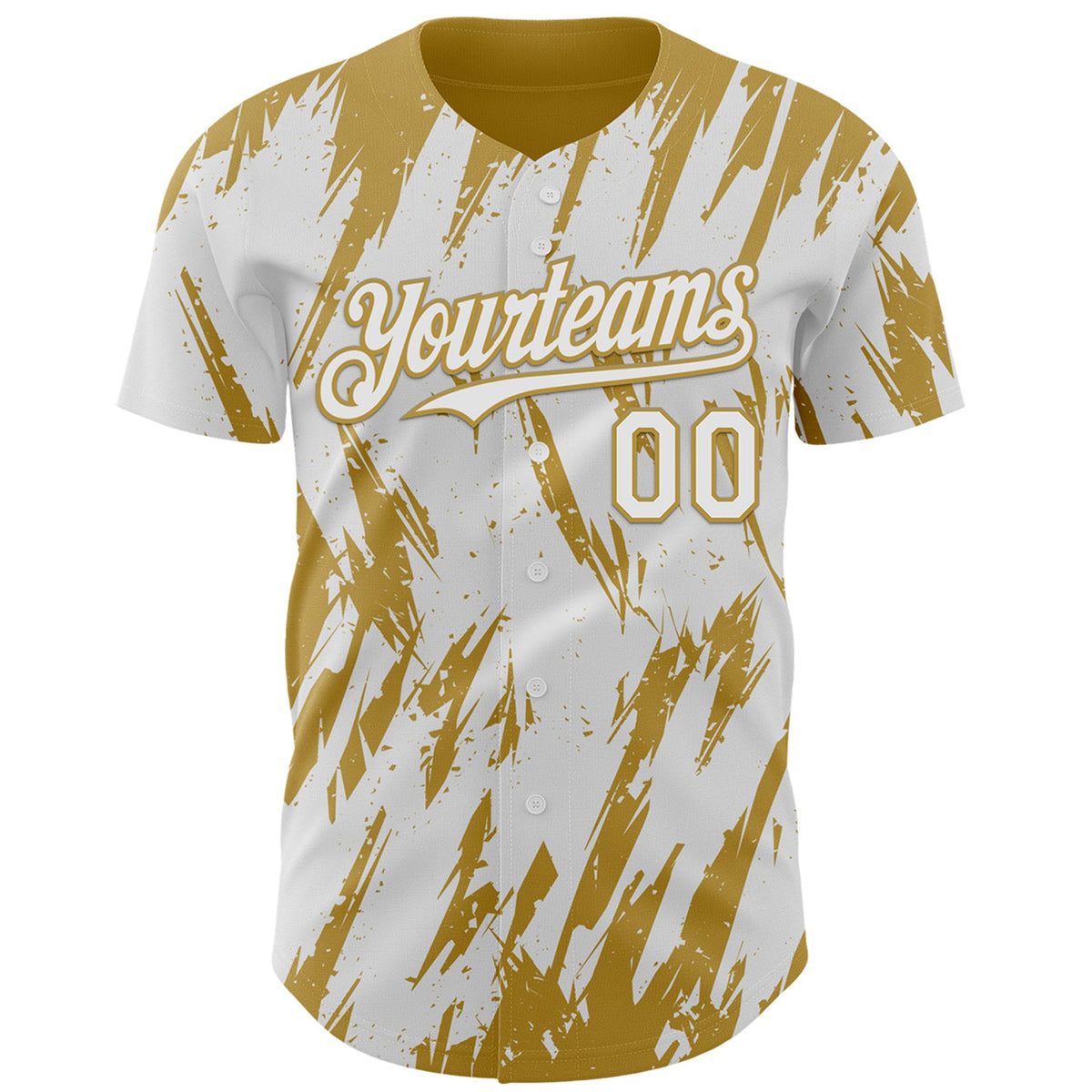 Custom White Old Gold Splatter Torn Sharp Brush Stroke Authentic Baseball Jersey
