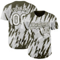 Custom White Olive Splatter Torn Sharp Brush Stroke Authentic Baseball Jersey