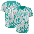 Custom White Aqua Splatter Torn Sharp Brush Stroke Authentic Baseball Jersey