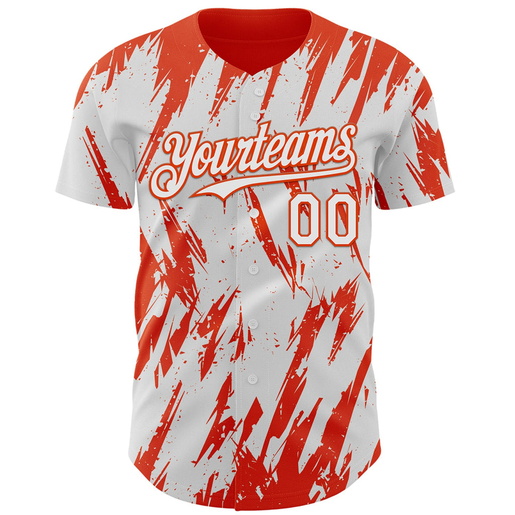 Custom White Orange Splatter Torn Sharp Brush Stroke Authentic Baseball Jersey