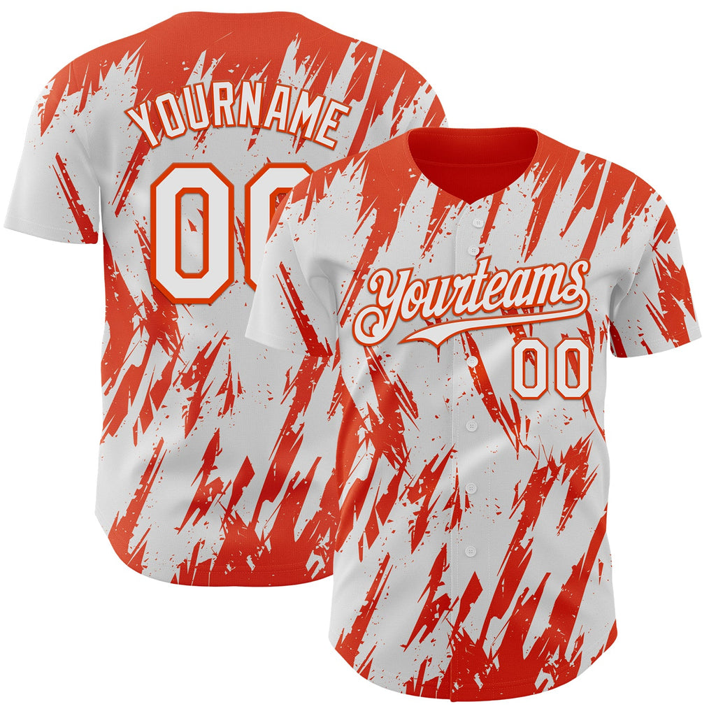 Custom White Orange Splatter Torn Sharp Brush Stroke Authentic Baseball Jersey