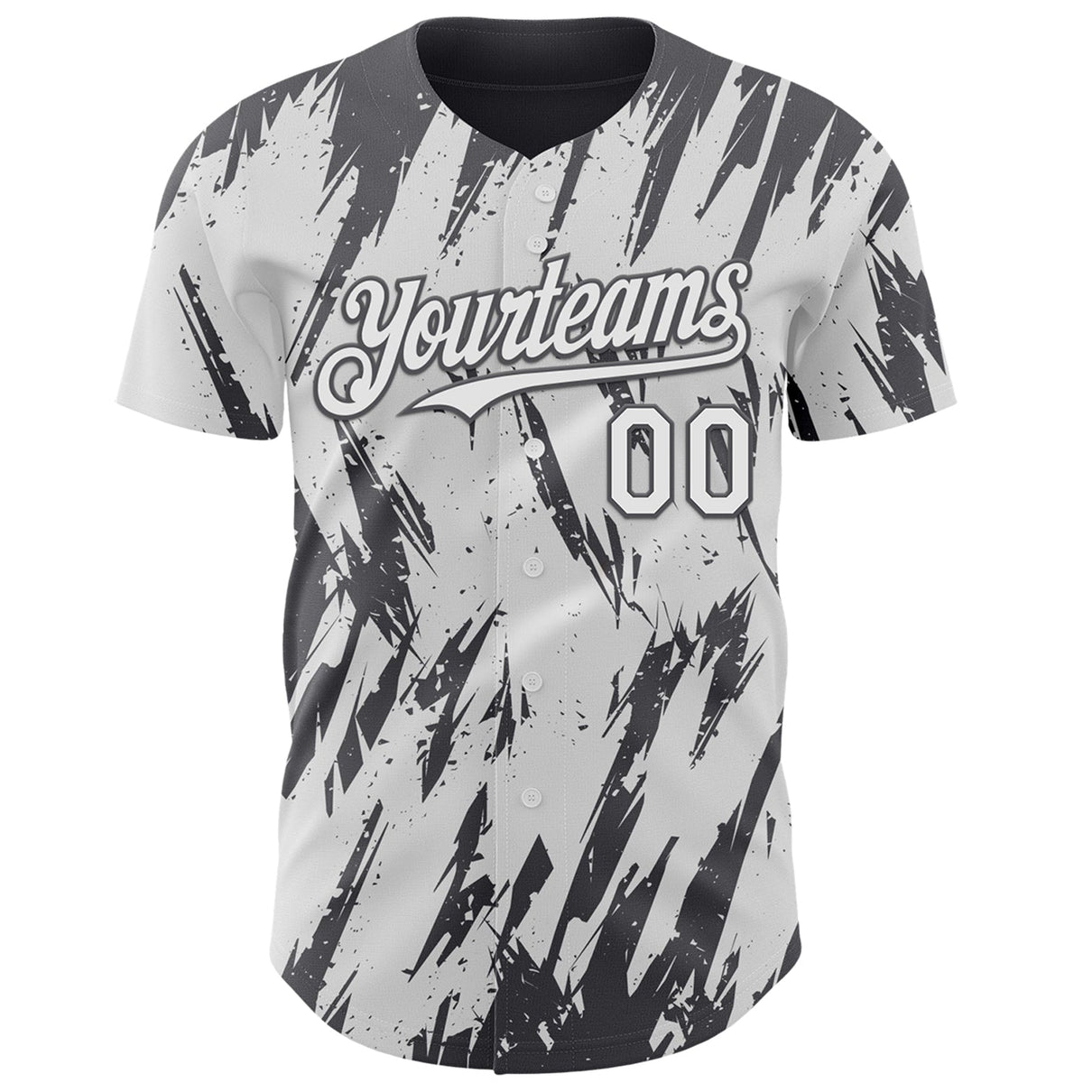 Custom White Steel Gray Splatter Torn Sharp Brush Stroke Authentic Baseball Jersey