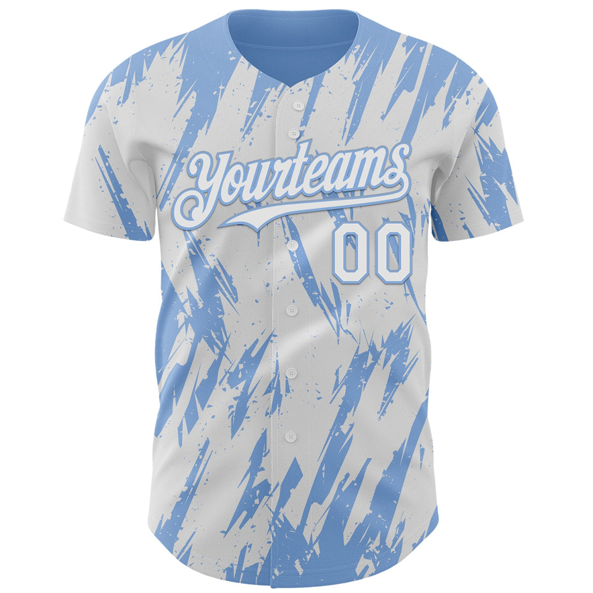 Custom White Light Blue Splatter Torn Sharp Brush Stroke Authentic Baseball Jersey