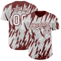 Custom White Burgundy Splatter Torn Sharp Brush Stroke Authentic Baseball Jersey