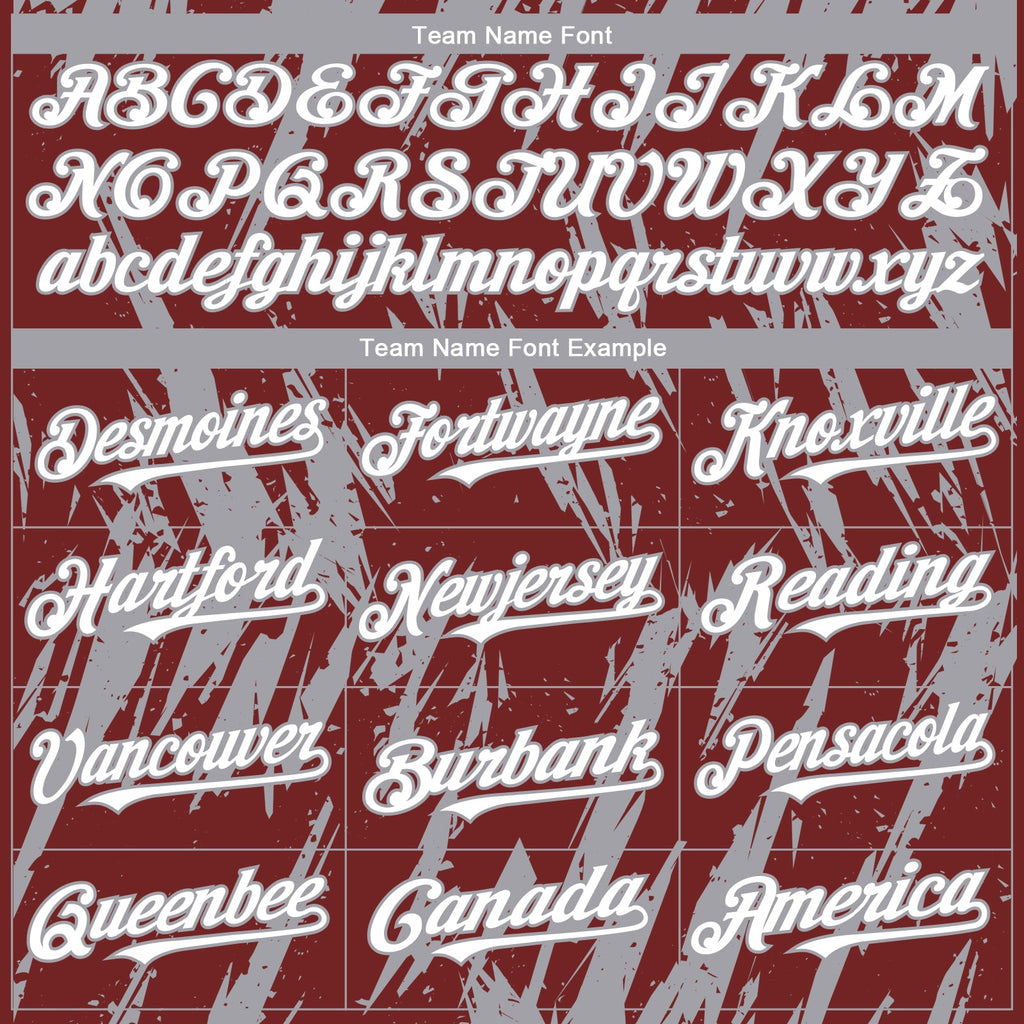 Custom Burgundy White-Gray Splatter Torn Sharp Brush Stroke Authentic Baseball Jersey