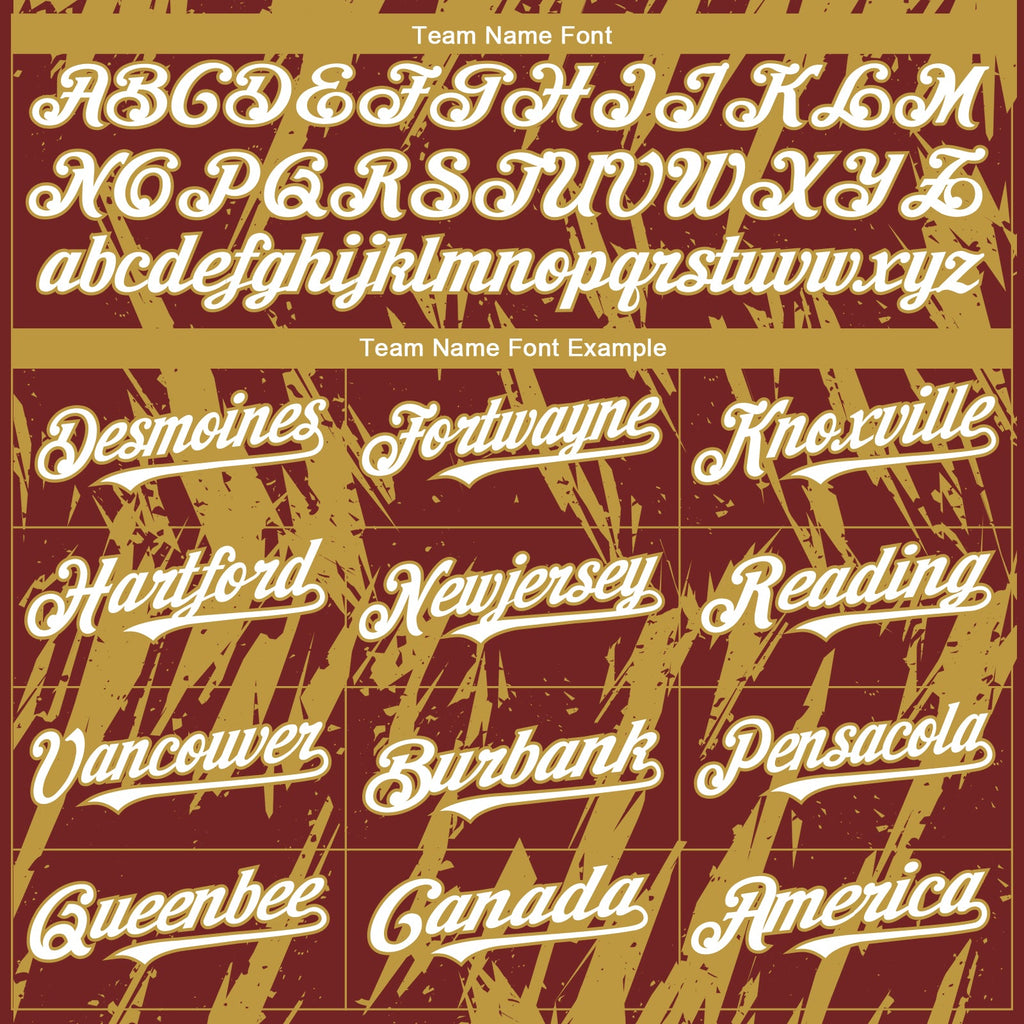 Custom Burgundy White-Old Gold Splatter Torn Sharp Brush Stroke Authentic Baseball Jersey