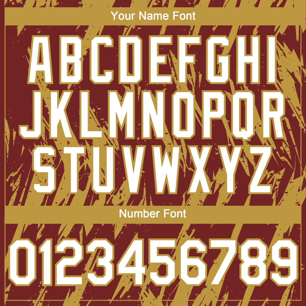 Custom Burgundy White-Old Gold Splatter Torn Sharp Brush Stroke Authentic Baseball Jersey