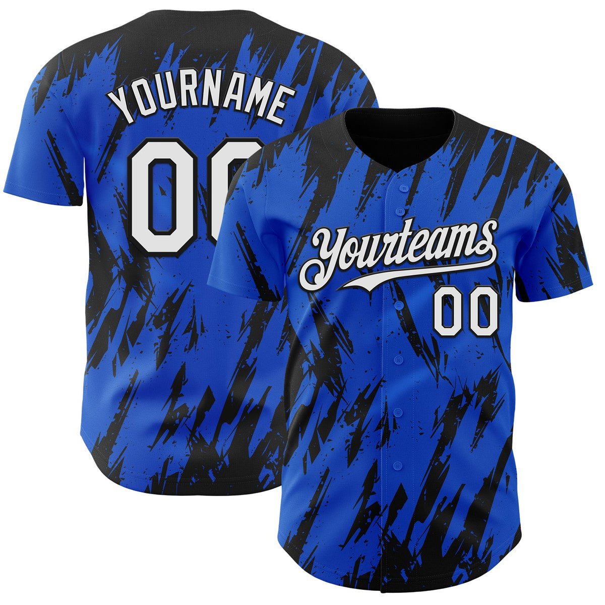 Custom Thunder Blue White-Black Splatter Torn Sharp Brush Stroke Authentic Baseball Jersey