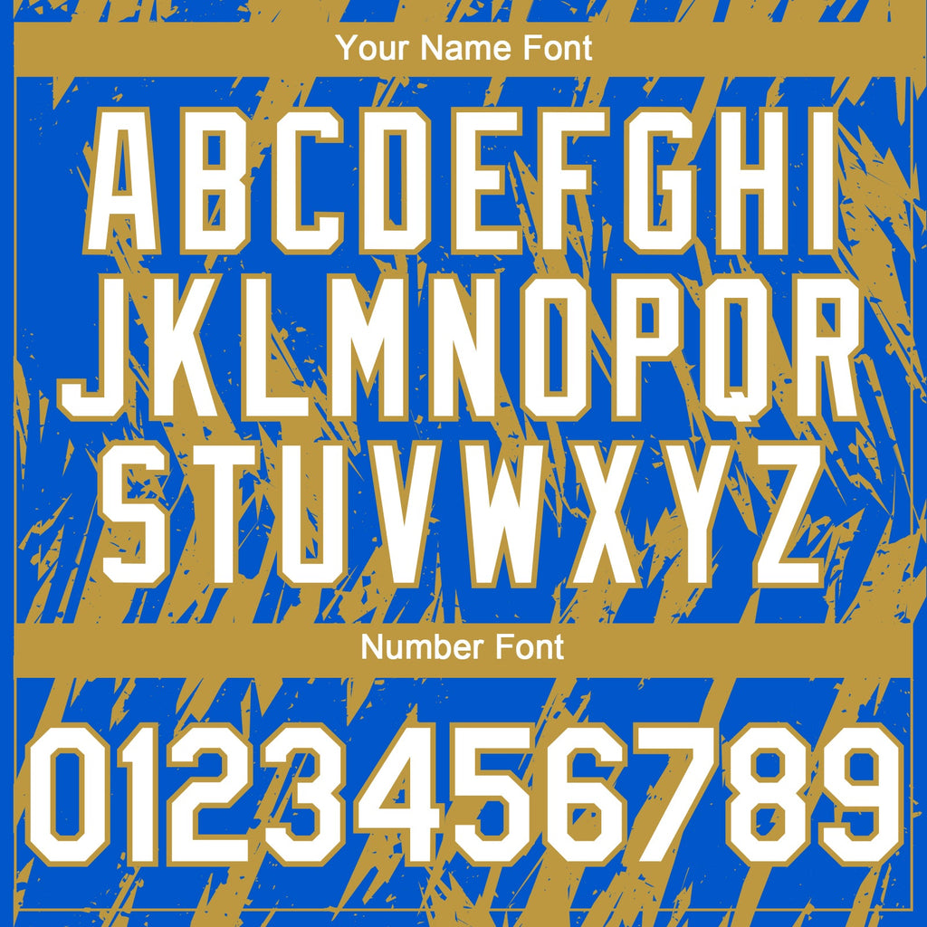 Custom Thunder Blue White-Old Gold Splatter Torn Sharp Brush Stroke Authentic Baseball Jersey