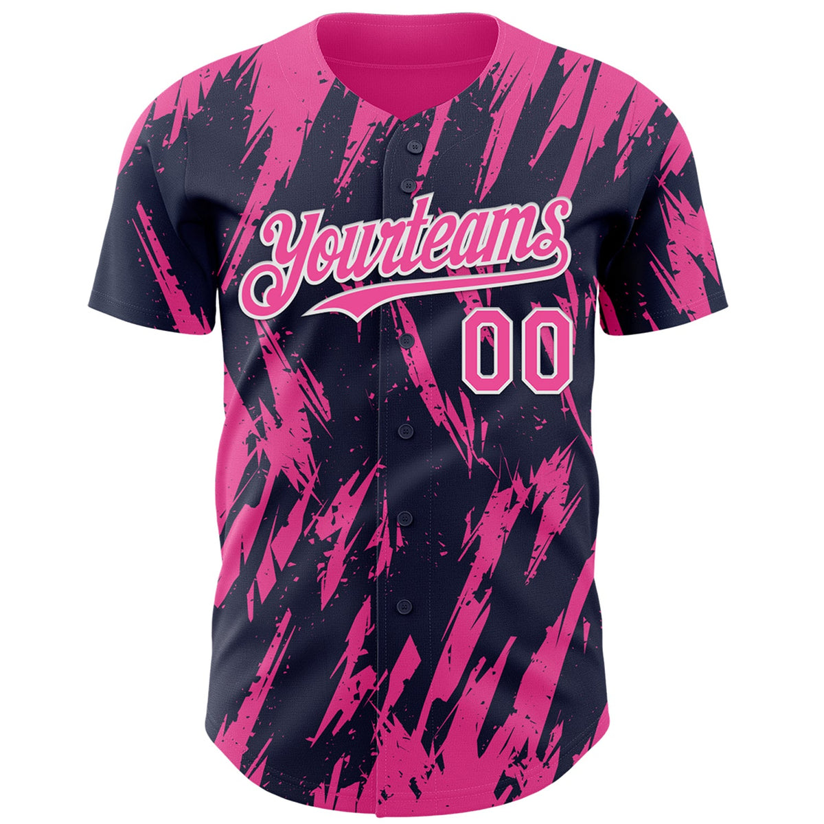 Custom Navy Pink-White Splatter Torn Sharp Brush Stroke Authentic Baseball Jersey