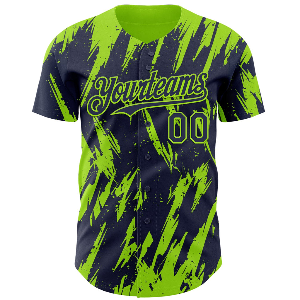 Custom Navy Neon Green Splatter Torn Sharp Brush Stroke Authentic Baseball Jersey