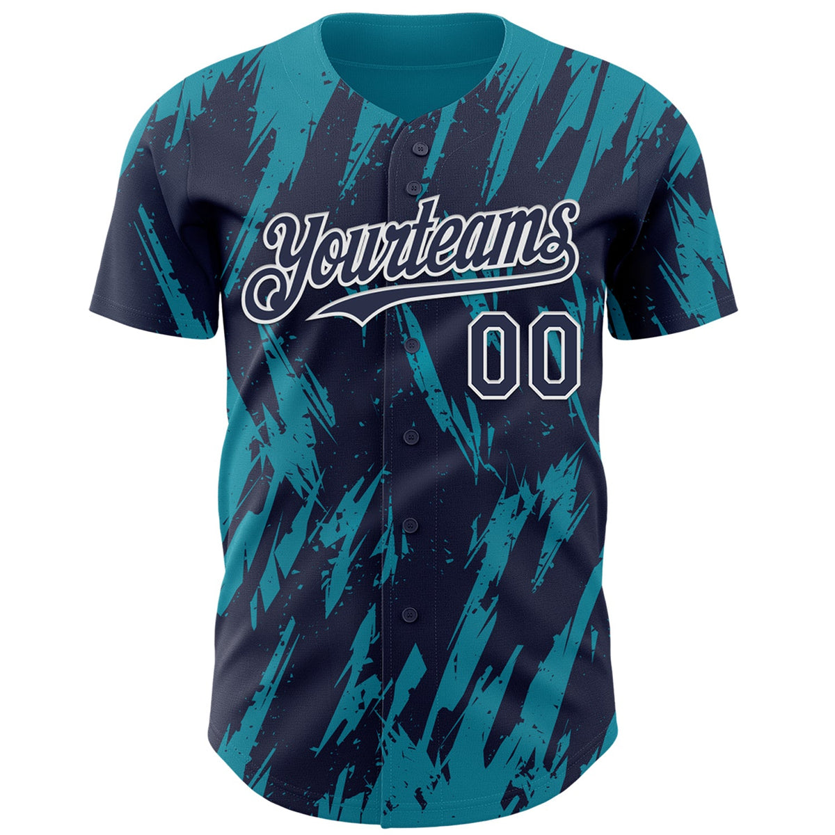 Custom Navy White-Teal Splatter Torn Sharp Brush Stroke Authentic Baseball Jersey
