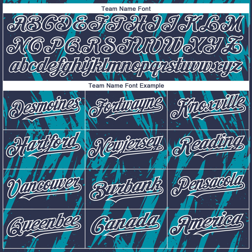 Custom Navy White-Teal Splatter Torn Sharp Brush Stroke Authentic Baseball Jersey