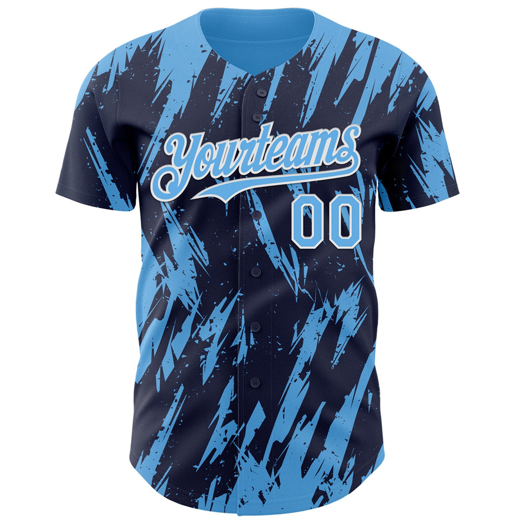 Custom Navy Sky Blue-White Splatter Torn Sharp Brush Stroke Authentic Baseball Jersey