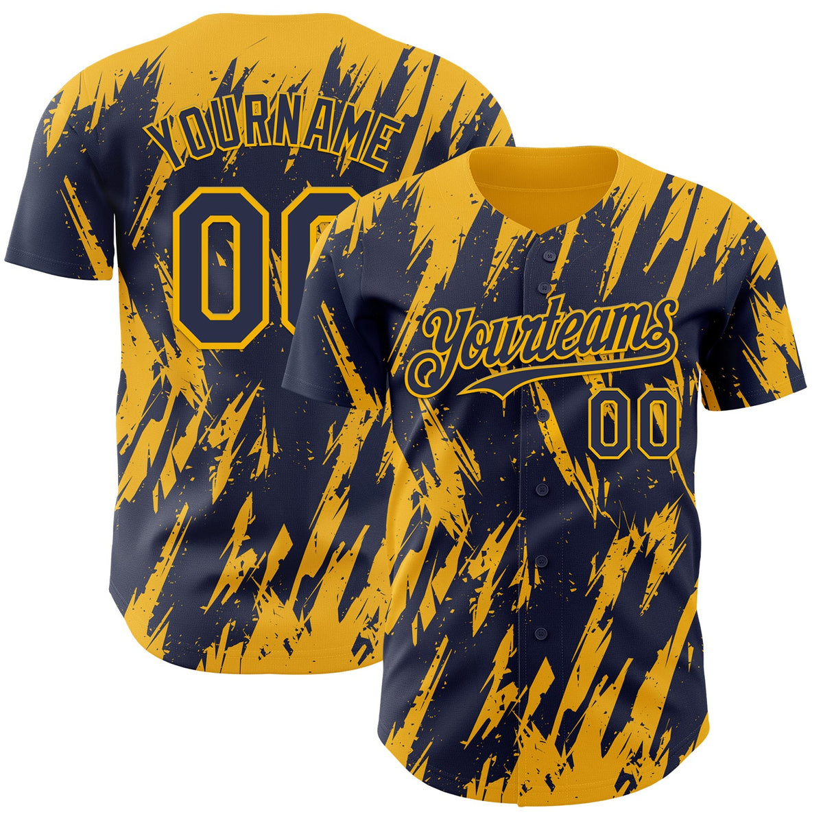 Custom Navy Gold Splatter Torn Sharp Brush Stroke Authentic Baseball Jersey