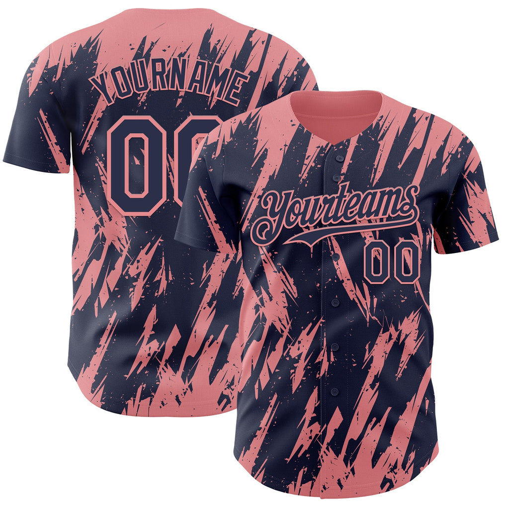 Custom Navy Medium Pink Splatter Torn Sharp Brush Stroke Authentic Baseball Jersey