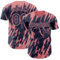 Custom Navy Medium Pink Splatter Torn Sharp Brush Stroke Authentic Baseball Jersey