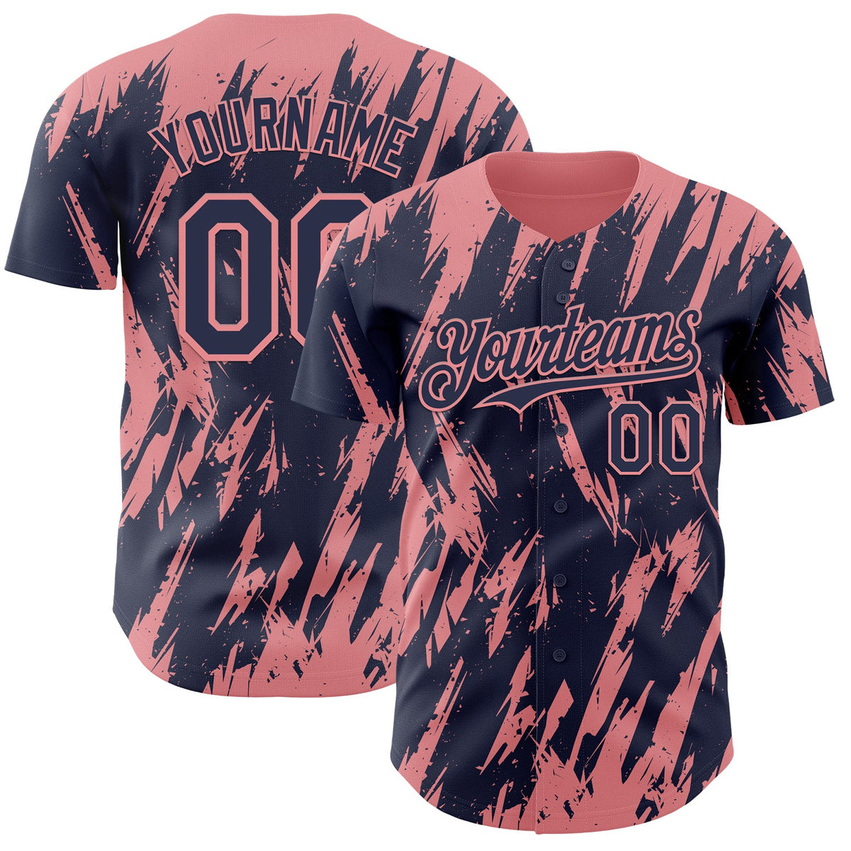 Custom Navy Medium Pink Splatter Torn Sharp Brush Stroke Authentic Baseball Jersey