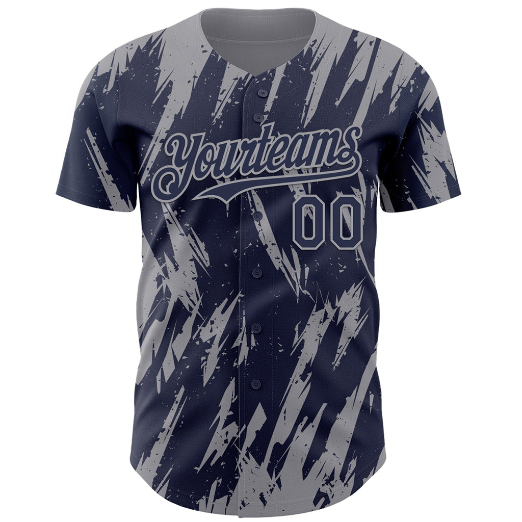 Custom Navy Gray Splatter Torn Sharp Brush Stroke Authentic Baseball Jersey