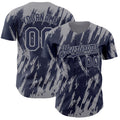 Custom Navy Gray Splatter Torn Sharp Brush Stroke Authentic Baseball Jersey