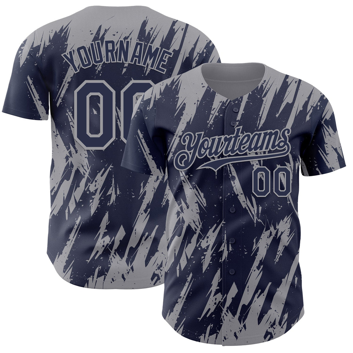 Custom Navy Gray Splatter Torn Sharp Brush Stroke Authentic Baseball Jersey