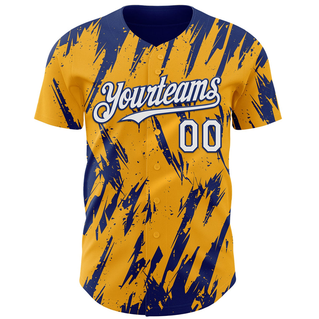 Custom Gold White-Royal Splatter Torn Sharp Brush Stroke Authentic Baseball Jersey
